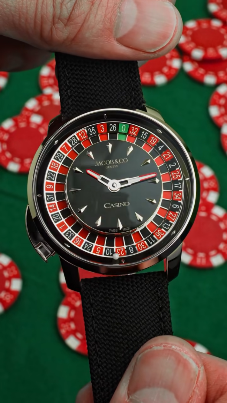 Luxury Casino Roulette Watch جاكوب ستايل – Premium Roulette Dial, Stainless Steel Case, Black Leather Strap